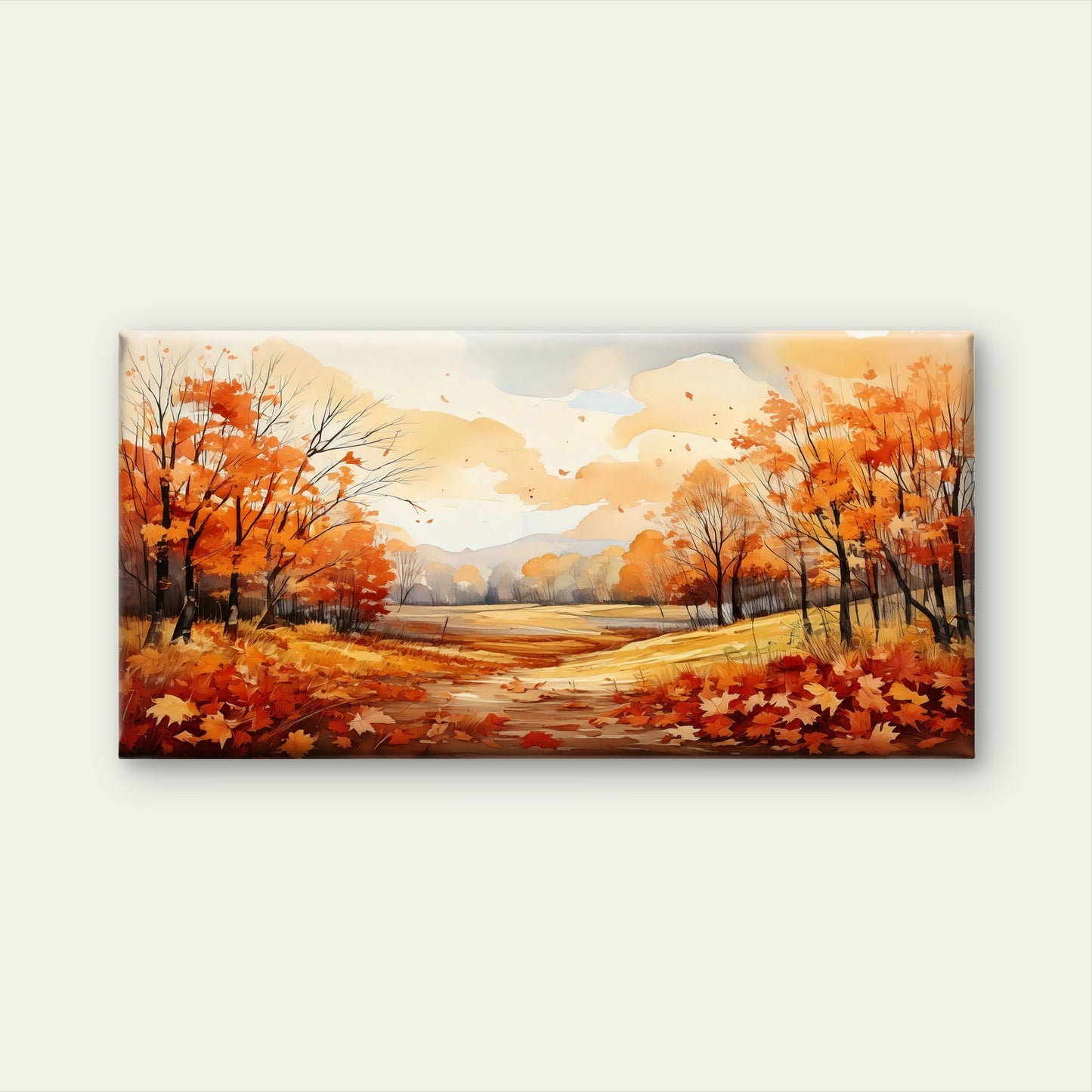 Golden Autumn Leaf Nature Painting Wall Art Canvas Office Home Framed 120x60cm