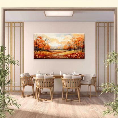 Golden Autumn Leaf Nature Painting Wall Art Canvas Office Home Framed 120x60cm