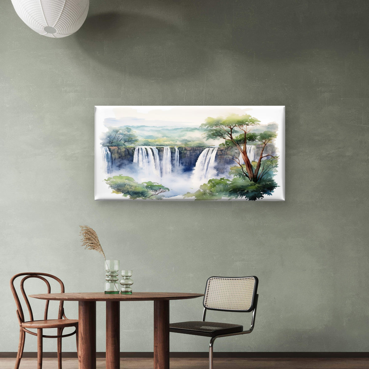 Scenic River Cascade Forest Trees Wall Art Canvas Office Home Framed 120x60cm