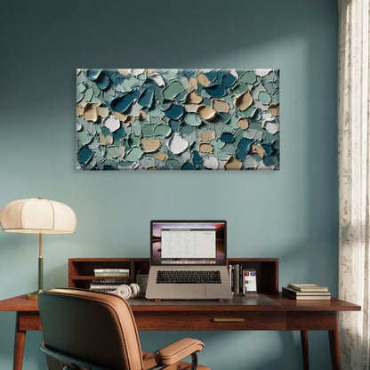 Sage Green Teal Impasto Palette Wall Art Canvas Office Home Framed 120x60cm