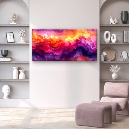 Sunset Pink Watercolor Flow Cloud Wall Art Canvas Office Home Framed 120x60cm