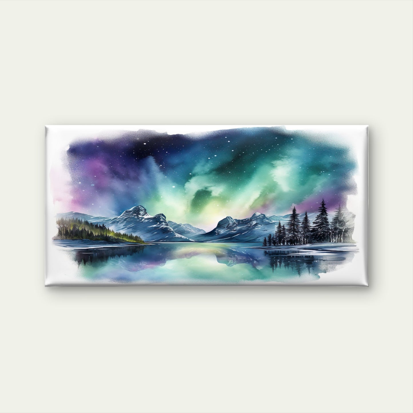 Northern Lights Mountain Lake Wall Art Canvas Office Home Framed 120x60cm