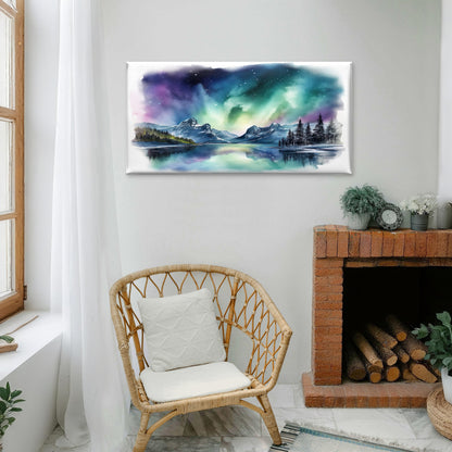 Northern Lights Mountain Lake Wall Art Canvas Office Home Framed 120x60cm