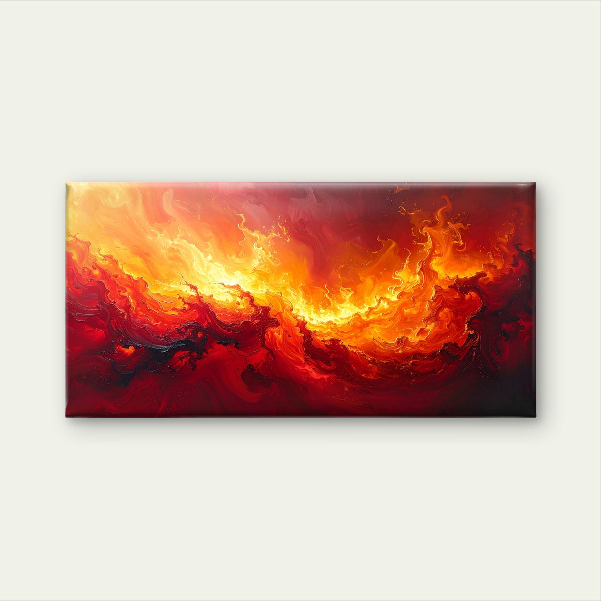 Red Fire Abstract Fluid Orange Paint Wall Art Canvas Office Home Framed 120x60cm