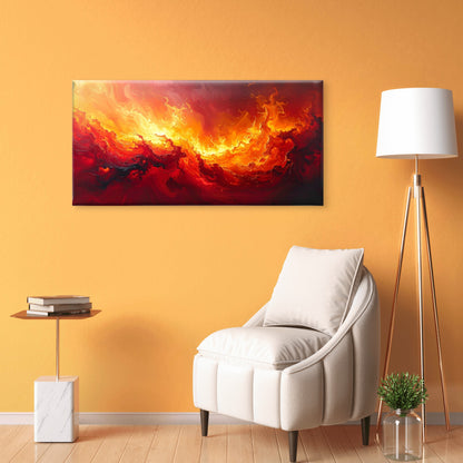 Red Fire Abstract Fluid Orange Paint Wall Art Canvas Office Home Framed 120x60cm
