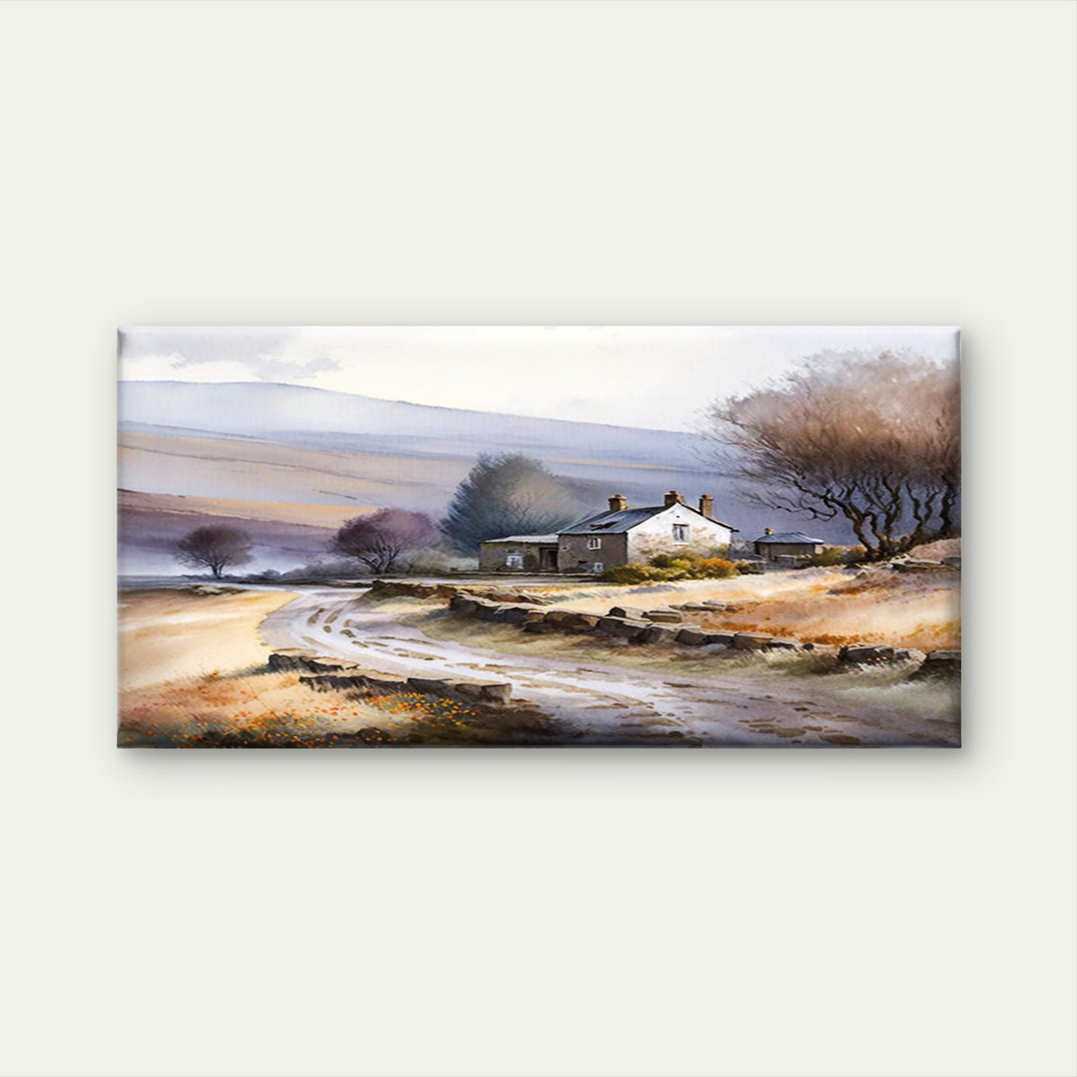Cottage Landscape Paint Country Road Wall Art Canvas Office Home Framed 120x60cm
