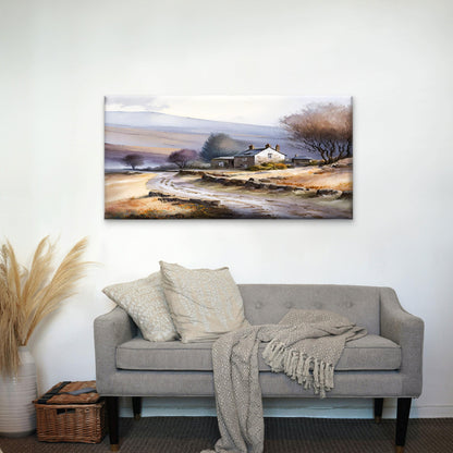 Cottage Landscape Paint Country Road Wall Art Canvas Office Home Framed 120x60cm