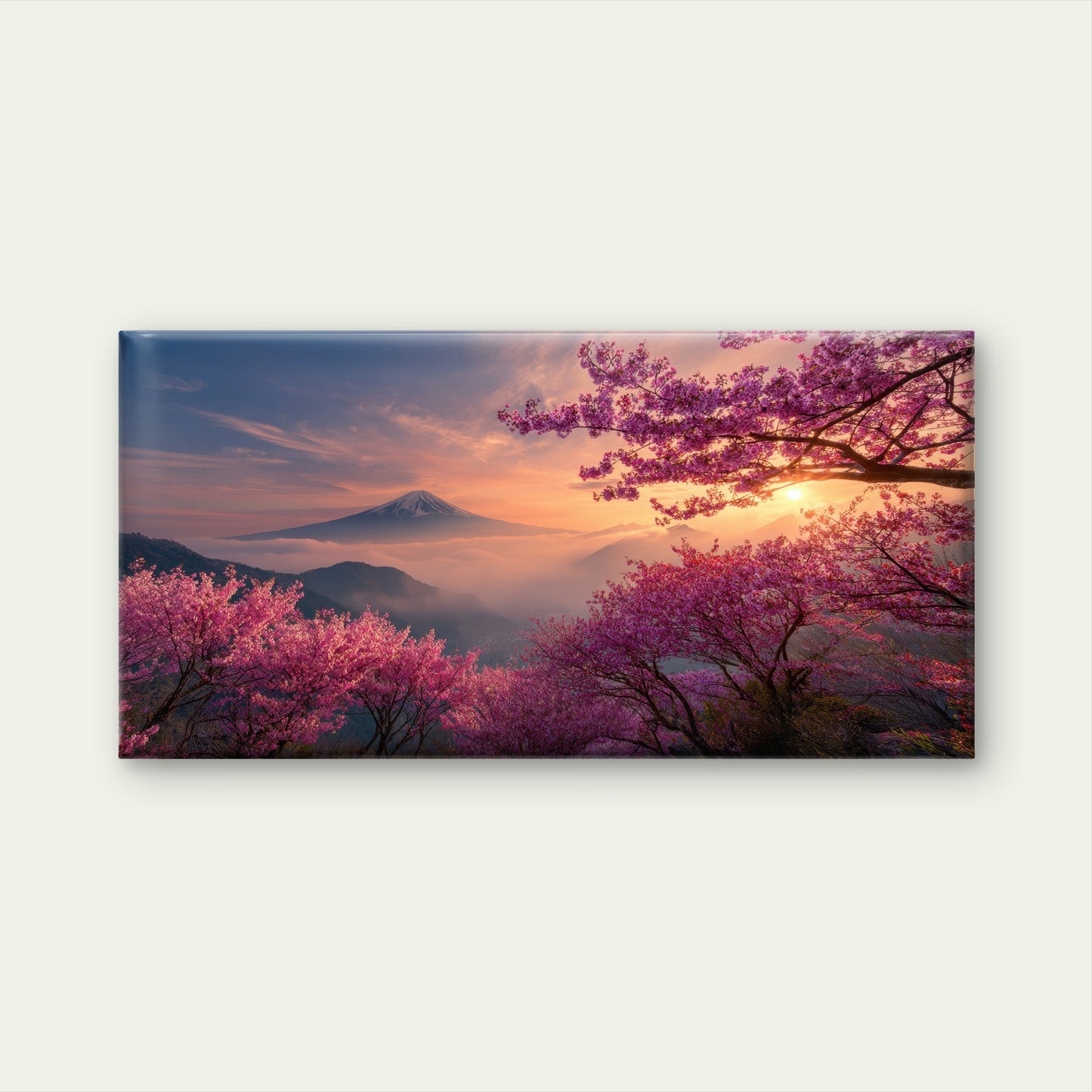 Mount Fuji Japan Cherry Blossom Wall Art Canvas Office Home Framed 120x60cm