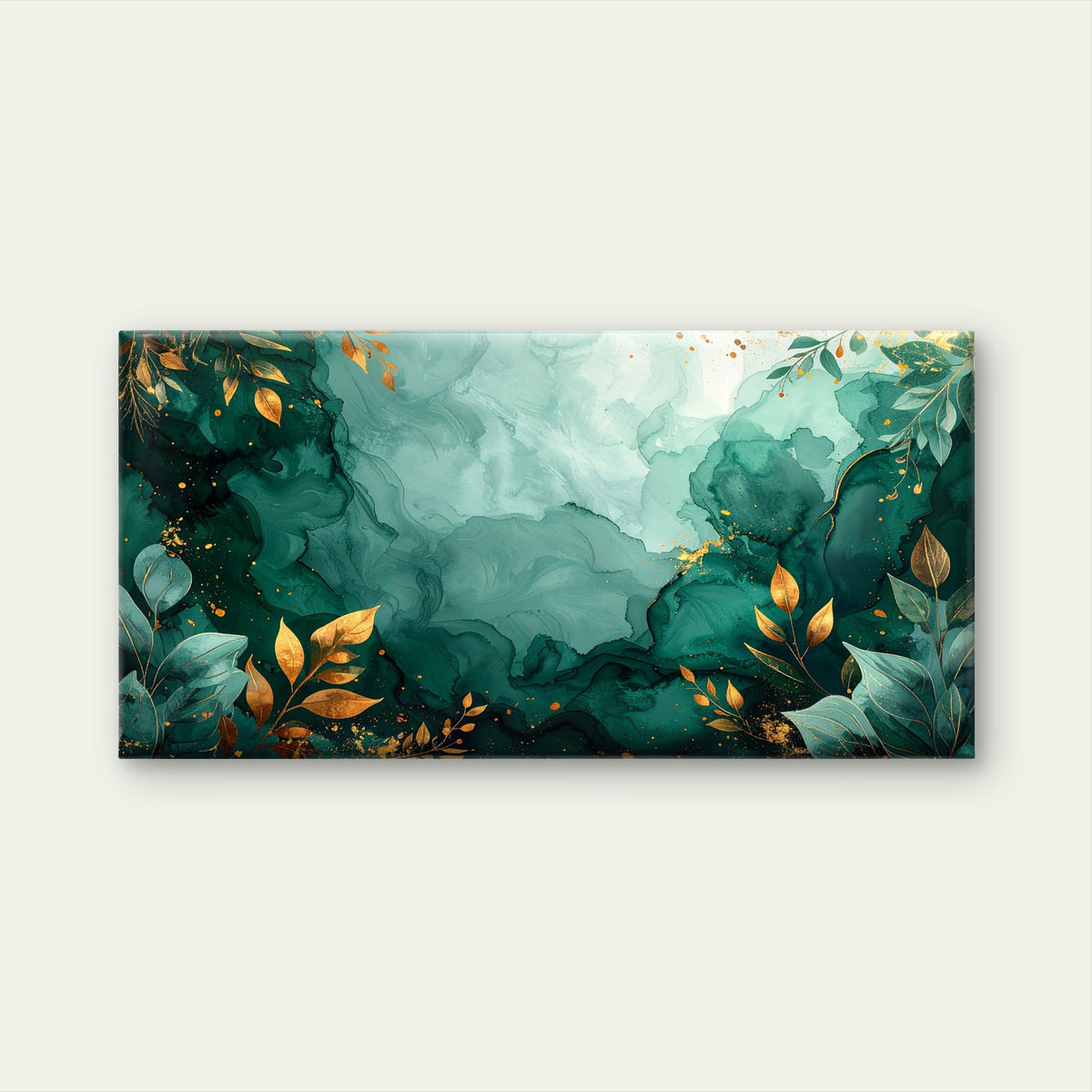 Emerald Green Gold Alcohol Abstract Wall Art Canvas Office Home Framed 120x60cm