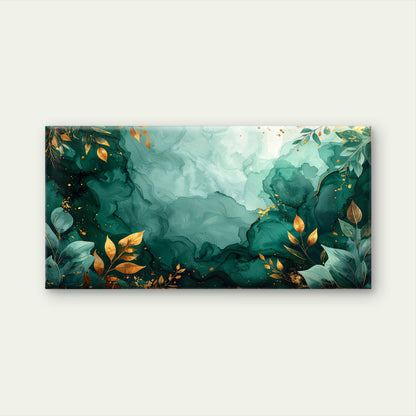 Emerald Green Gold Alcohol Abstract Wall Art Canvas Office Home Framed 120x60cm
