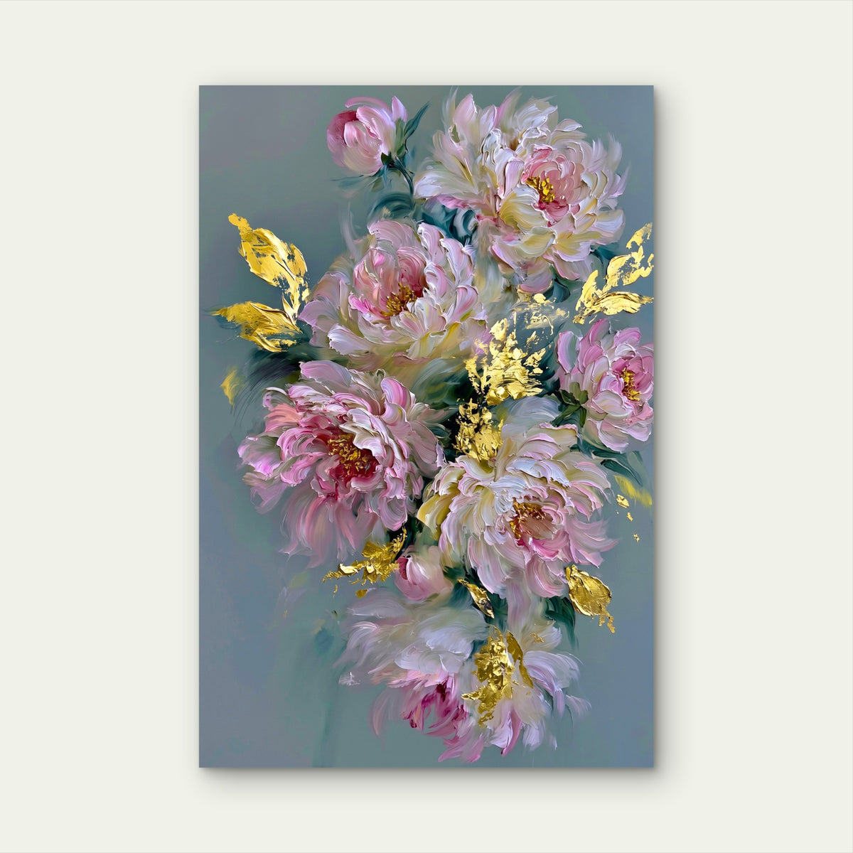 Modern Abstract Pink Peony Flower Oil Painting Metal Print Ready to Hang