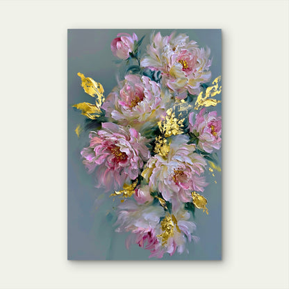 Modern Abstract Pink Peony Flower Oil Painting Metal Print Ready to Hang