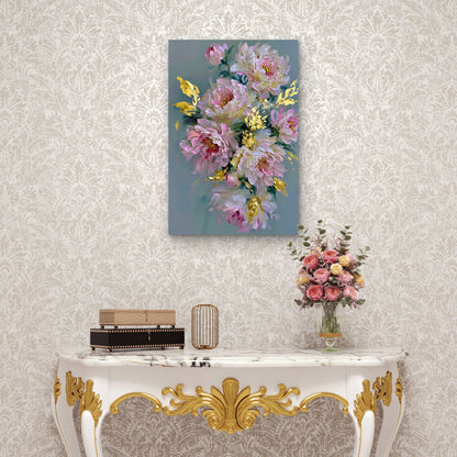 Modern Abstract Pink Peony Flower Oil Painting Metal Print Ready to Hang