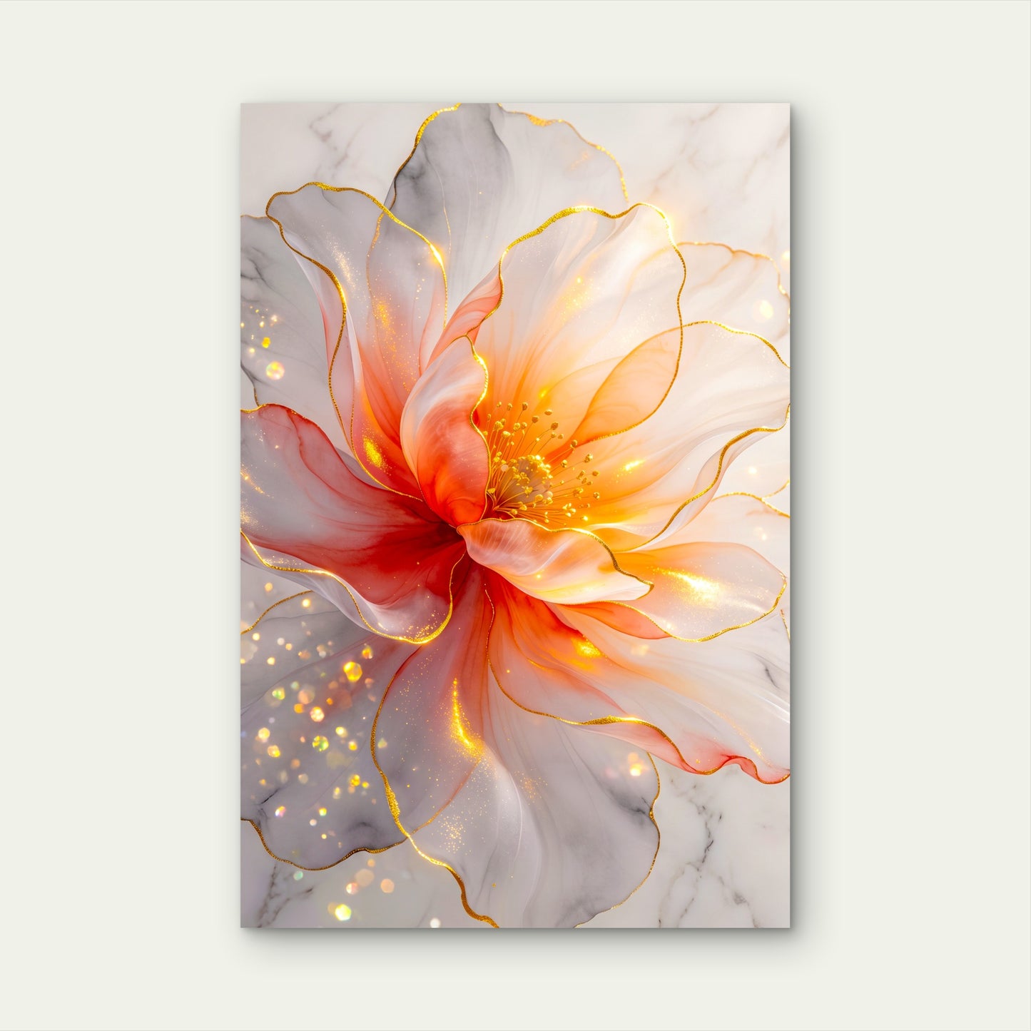 Abstract Orange Gold Floral Translucent Flower Metal Print Ready to Hang