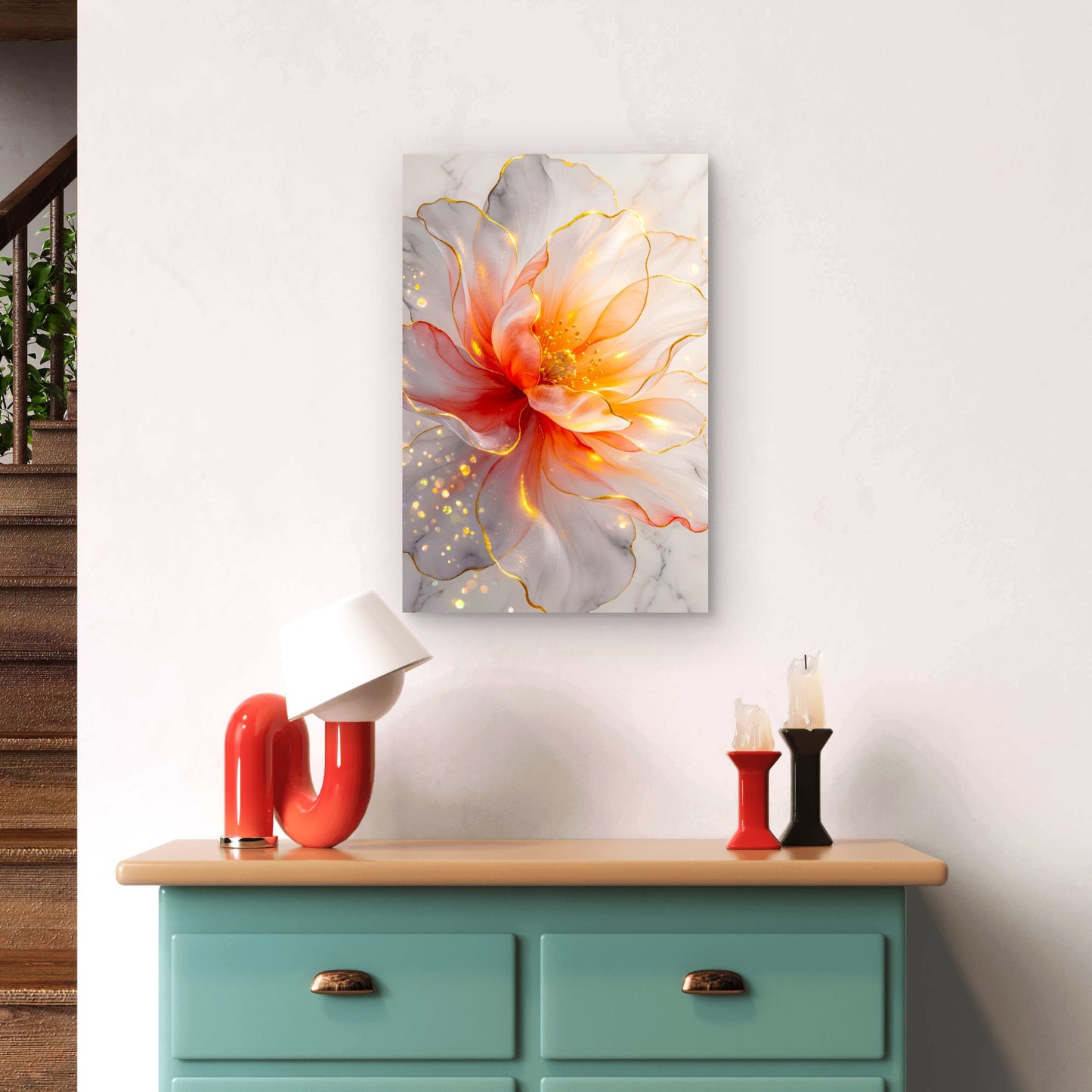 Abstract Orange Gold Floral Translucent Flower Metal Print Ready to Hang