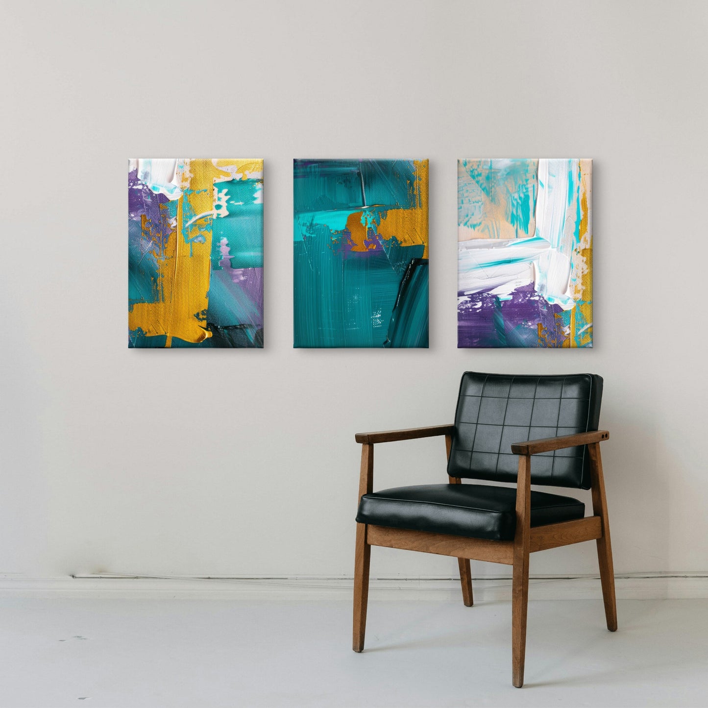 3pcs Teal Purple White Gold Stroke Abstract  Wall Art Set Canvas Framed 40x60cm - High Quality Print 100% Australian Made Wall Canvas Ready to Hang