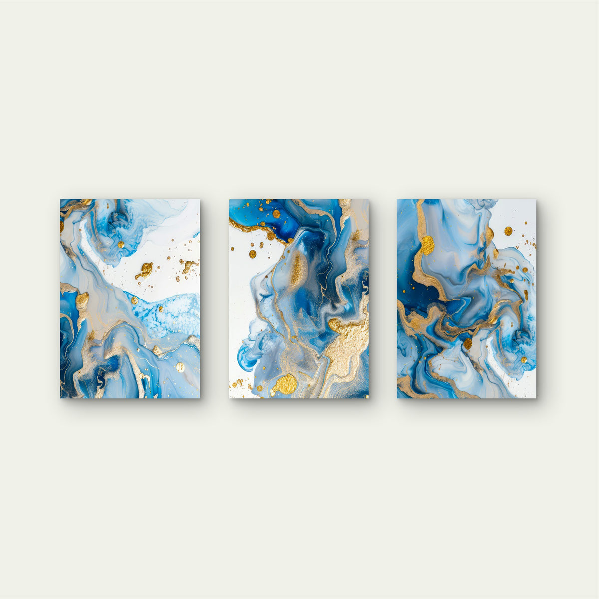 3pcs Navy Blue and Gold Abstract Fluid Ink  Wall Art Set Canvas Framed 60x90cm - High Quality Print 100% Australian Made Wall Canvas Ready to Hang