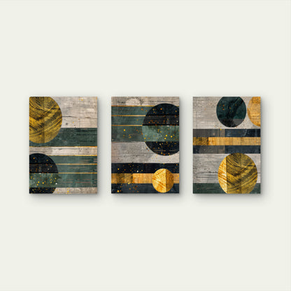 3pcs Geometric Gold Deep Green Abstract Circles   Wall Art Set Canvas Framed 50x70cm - High Quality Print 100% Australian Made Wall Canvas Ready to Hang