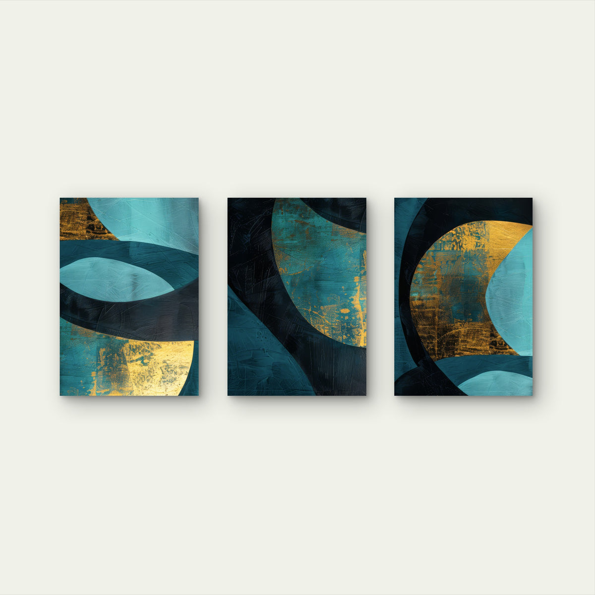 3pcs Teal & Navy Blue Abstract Geometric Waves  Wall Art Set Canvas Framed 40x60cm - High Quality Print 100% Australian Made Wall Canvas Ready to Hang