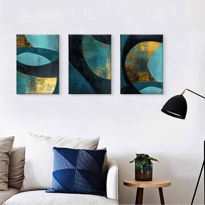 3pcs Teal & Navy Blue Abstract Geometric Waves  Wall Art Set Canvas Framed 40x60cm - High Quality Print 100% Australian Made Wall Canvas Ready to Hang