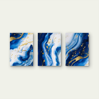 3pcs Abstract Royal Blue Gold Foil Marble Wall Art Set Canvas Framed 40x60cm - High Quality Print 100% Australian Made Wall Canvas Ready to Hang