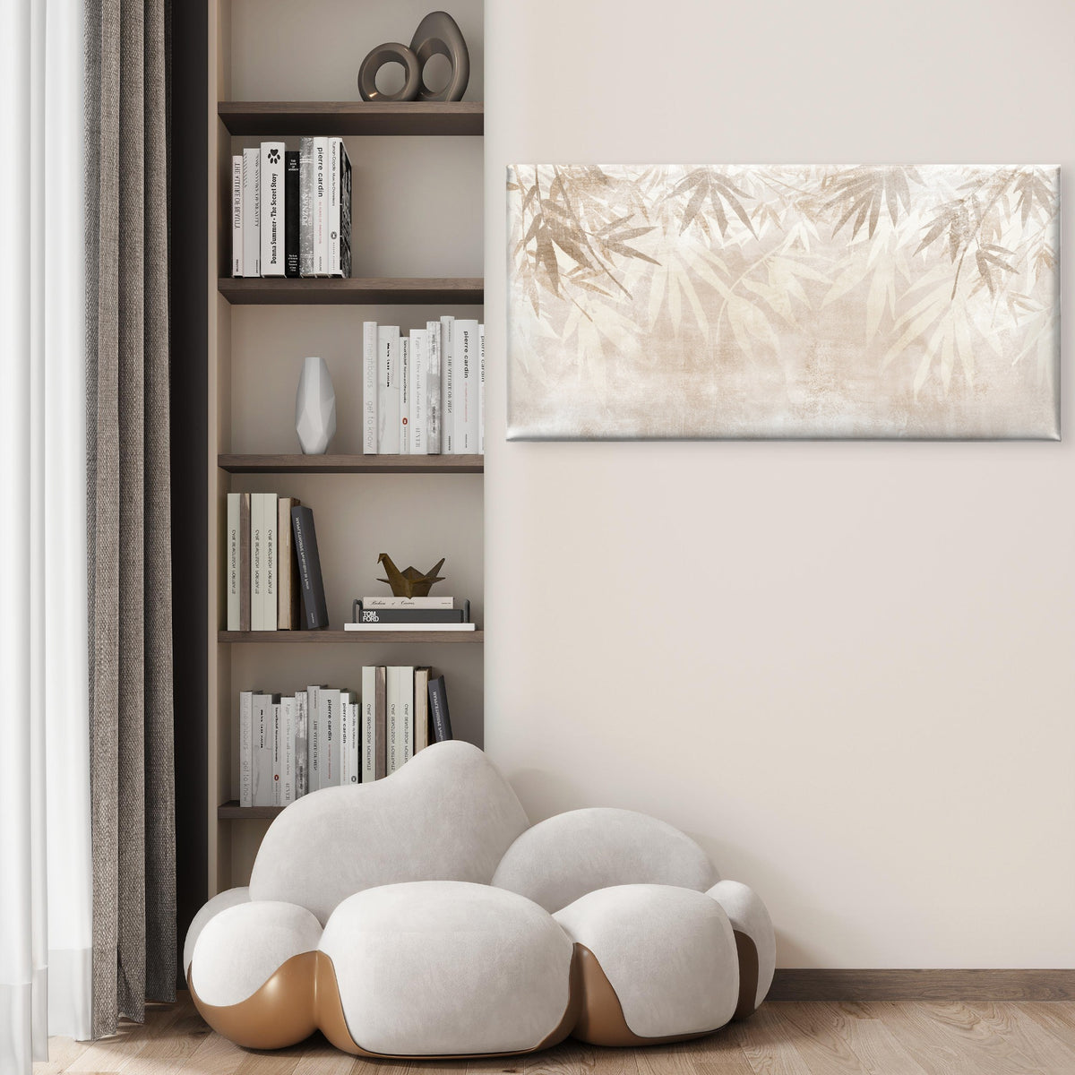 Minimalist Bamboo Leaf Silhouette Wall Art Canvas Office Home Framed 120x60cm