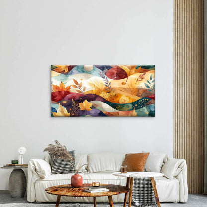 Forest Maple Leaves Panoramic Sun Wall Art Canvas Office Home Framed 120x60cm