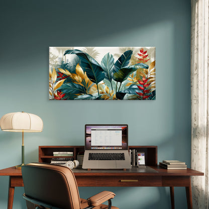 Tropical Banana Leaves Red Heliconia Wall Art Canvas Office Home Framed 120x60cm