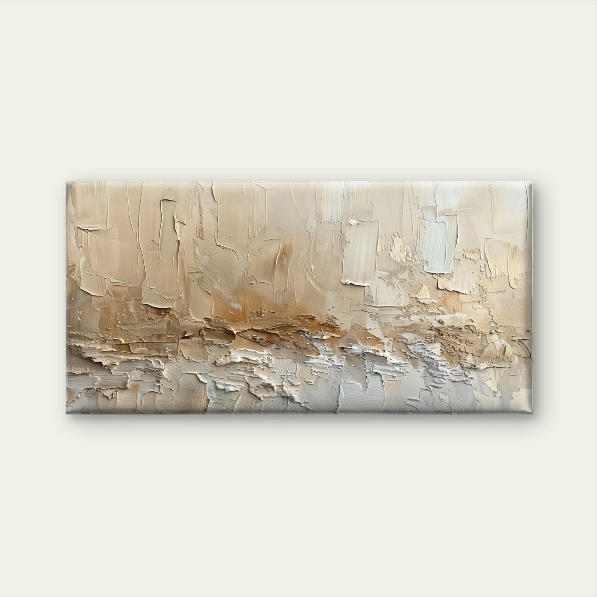Neutral Beige Cream White Impasto Wall Art Canvas Office Home Framed 120x60cm