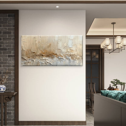 Neutral Beige Cream White Impasto Wall Art Canvas Office Home Framed 120x60cm