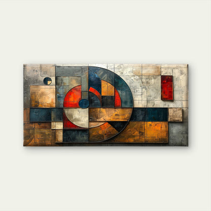 Industrial Rust Orange Teal Circles Wall Art Canvas Office Home Framed 120x60cm
