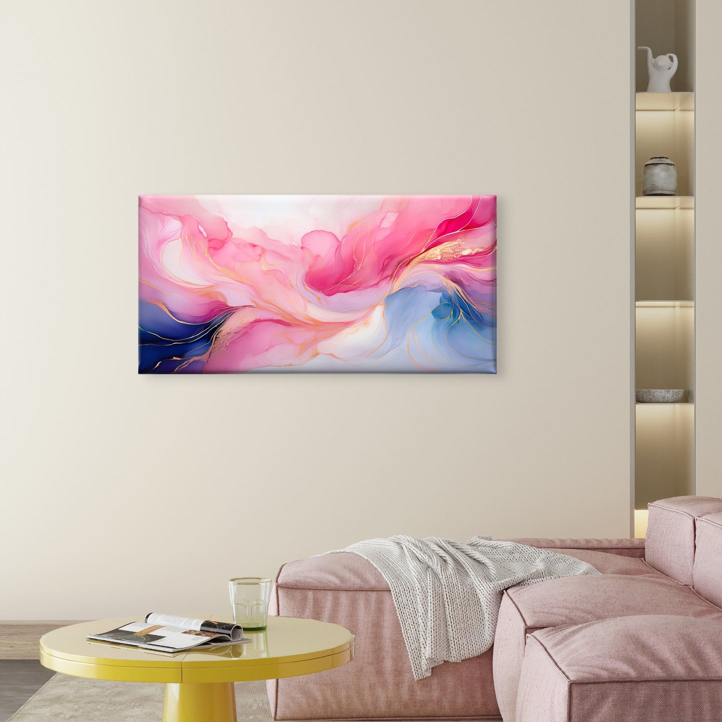 Elegant Pastel Marble Wave Abstract Wall Art Canvas Office Home Framed 120x60cm