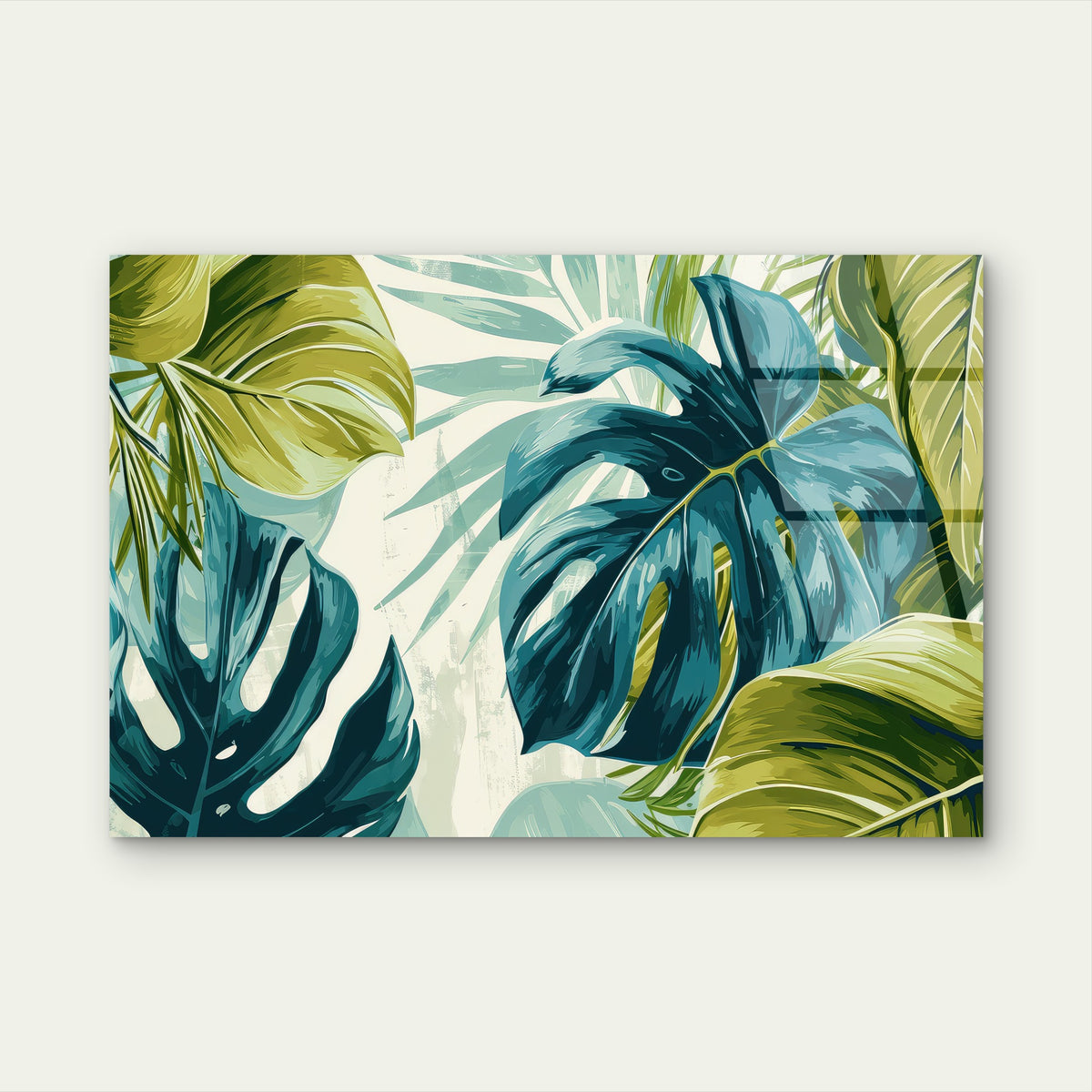 Green Teal Monstera Botanical Acrylic Glass Printing Wall Art Australian Made Quality