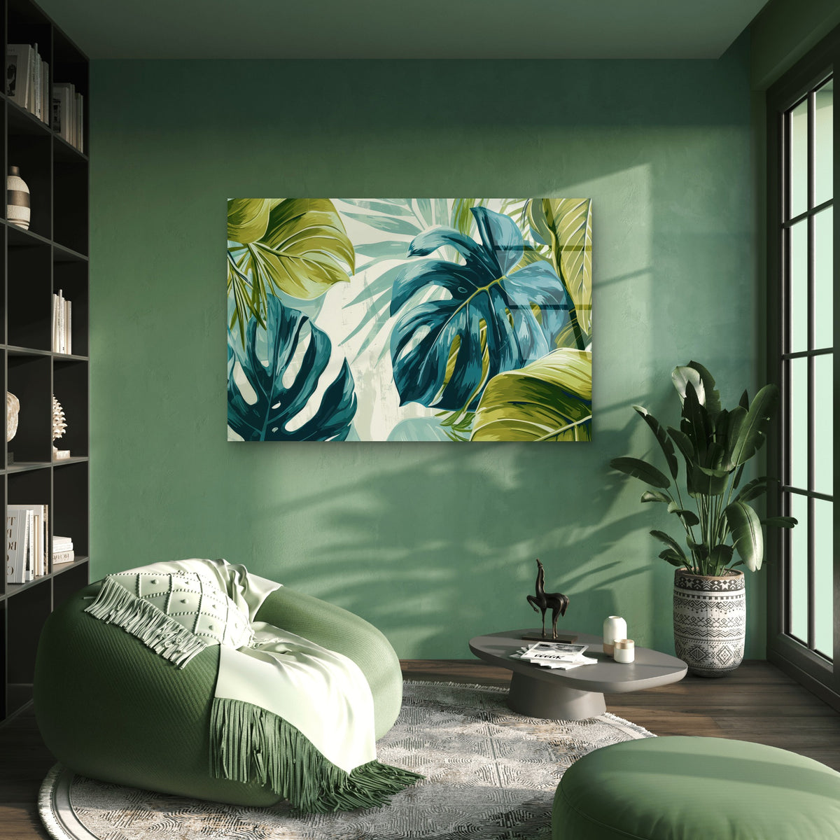 Green Teal Monstera Botanical Acrylic Glass Printing Wall Art Australian Made Quality