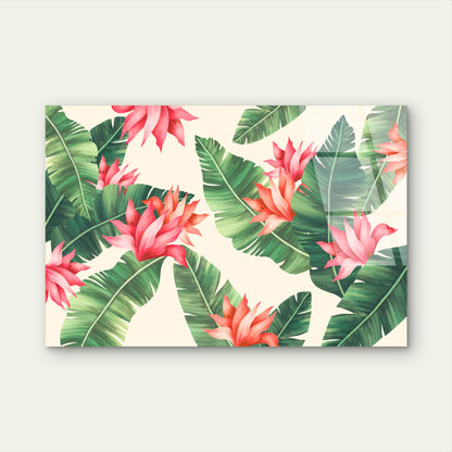 Pink Ginger Heliconia Banana Leaf Acrylic Glass Printing Wall Art Australian Made Quality