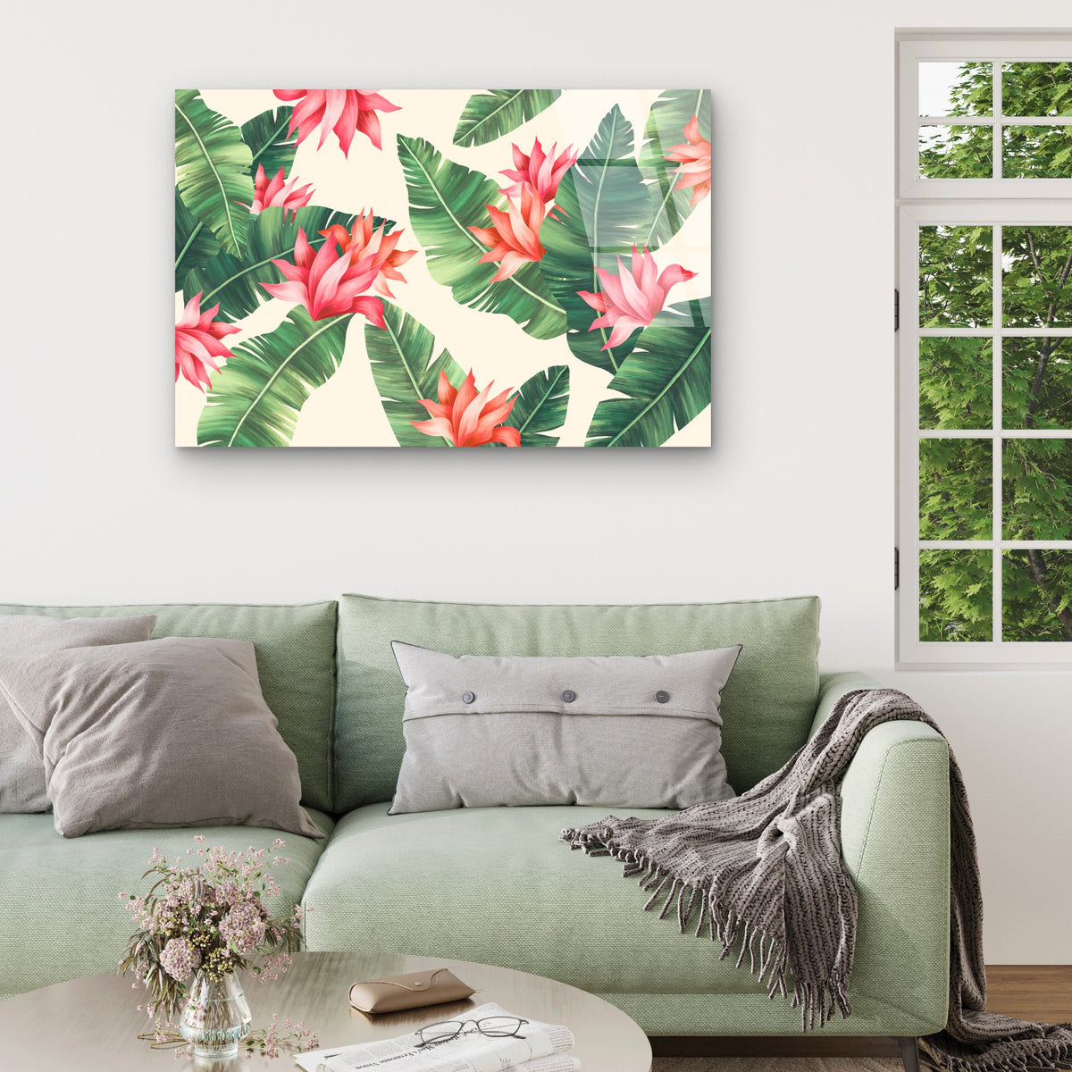 Pink Ginger Heliconia Banana Leaf Acrylic Glass Printing Wall Art Australian Made Quality