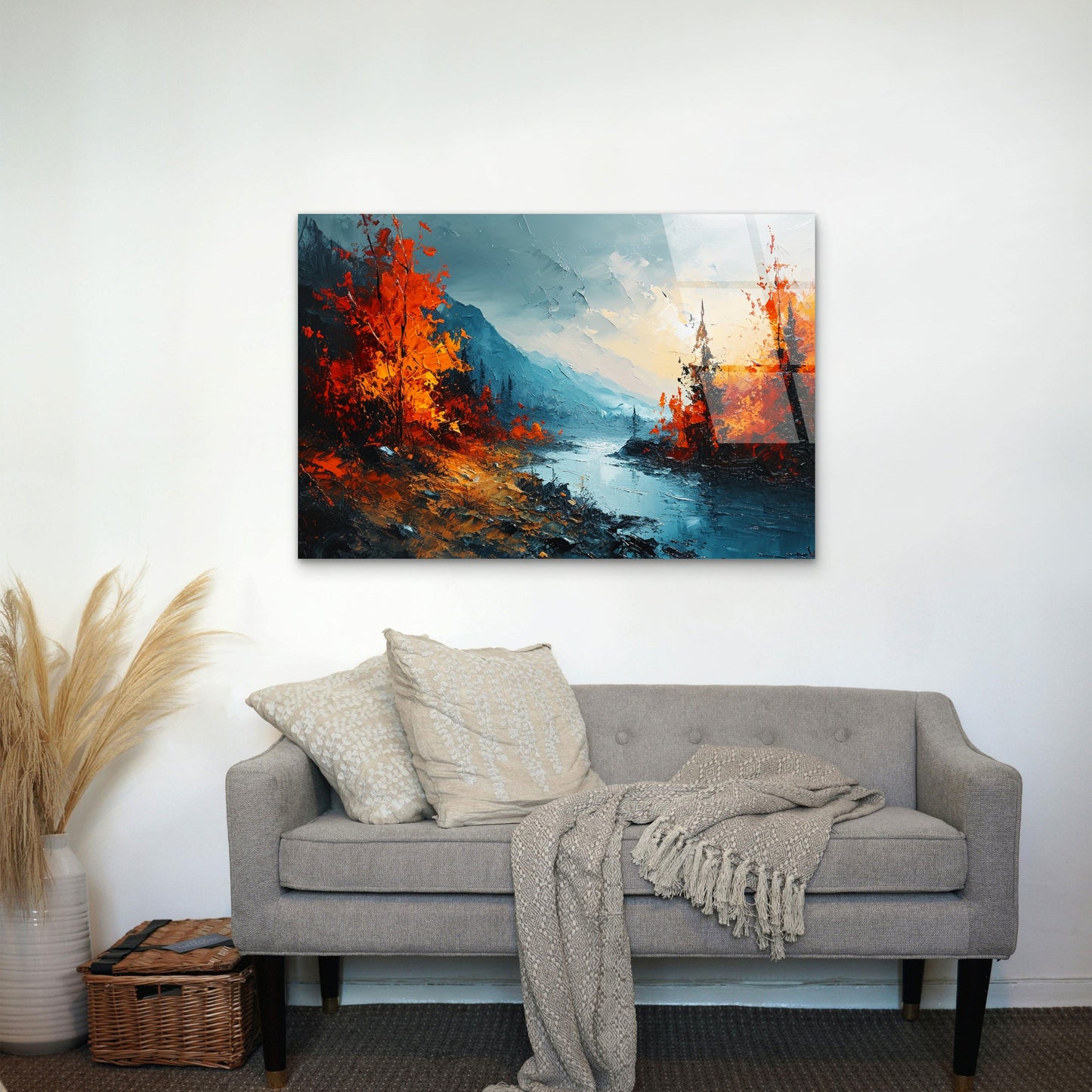 Autumn Mountain River Palette Knife Acrylic Glass Printing Wall Art Australian Made Quality