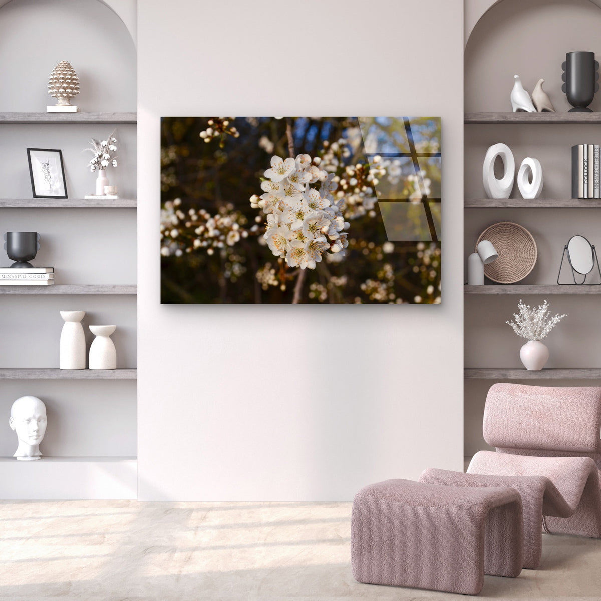White Cherry Blossom Spring Branch Acrylic Glass Printing Wall Art Australian Made Quality