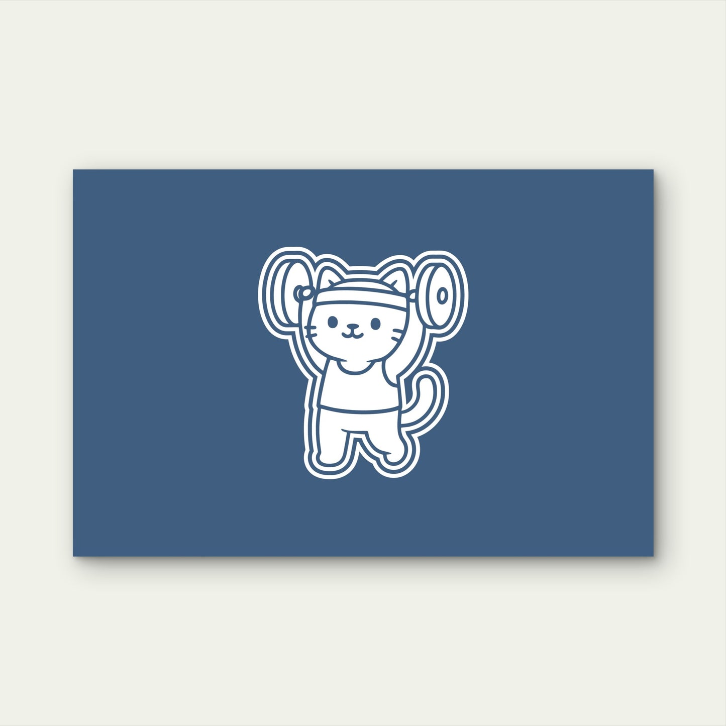 Funny Strong Kitten Barbell Lift Line Art 5mm thick Plastic Poster Ready to Hang 90x60cm