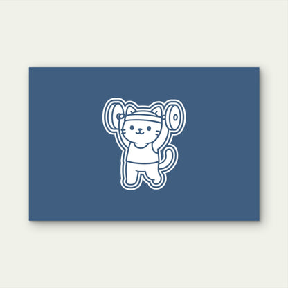 Funny Strong Kitten Barbell Lift Line Art 5mm thick Plastic Poster Ready to Hang 90x60cm