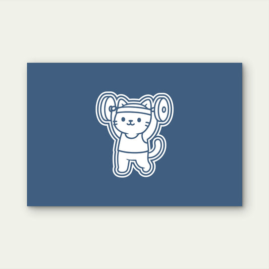 Funny Strong Kitten Barbell Lift Line Art 5mm thick Plastic Poster Ready to Hang 90x60cm