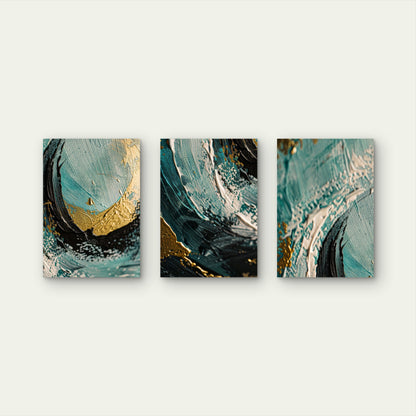 3pcs Abstract Emerald Green Navy Gold Foil Waves  Wall Art Set Canvas Framed 40x60cm - High Quality Print 100% Australian Made Wall Canvas Ready to Hang