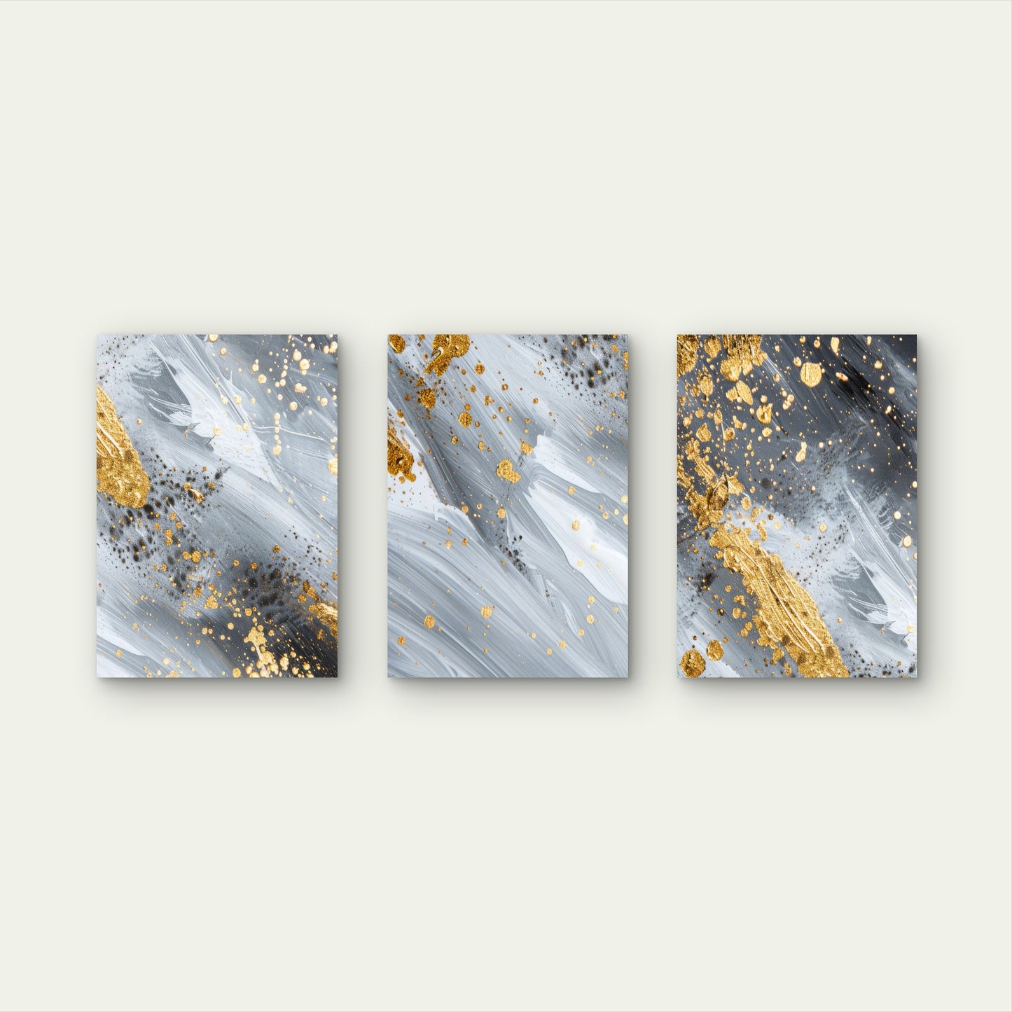 3pcs Grey White Abstract Gold Splatter Waves Wall Art Set Canvas Framed 60x90cm - High Quality Print 100% Australian Made Wall Canvas Ready to Hang