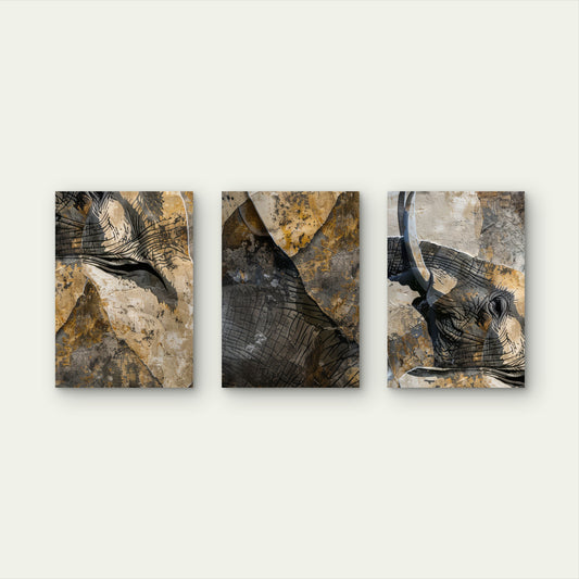 3pcs Vintage Wild African Elephant Animal  Wall Art Set Canvas Framed 40x60cm - High Quality Print 100% Australian Made Wall Canvas Ready to Hang