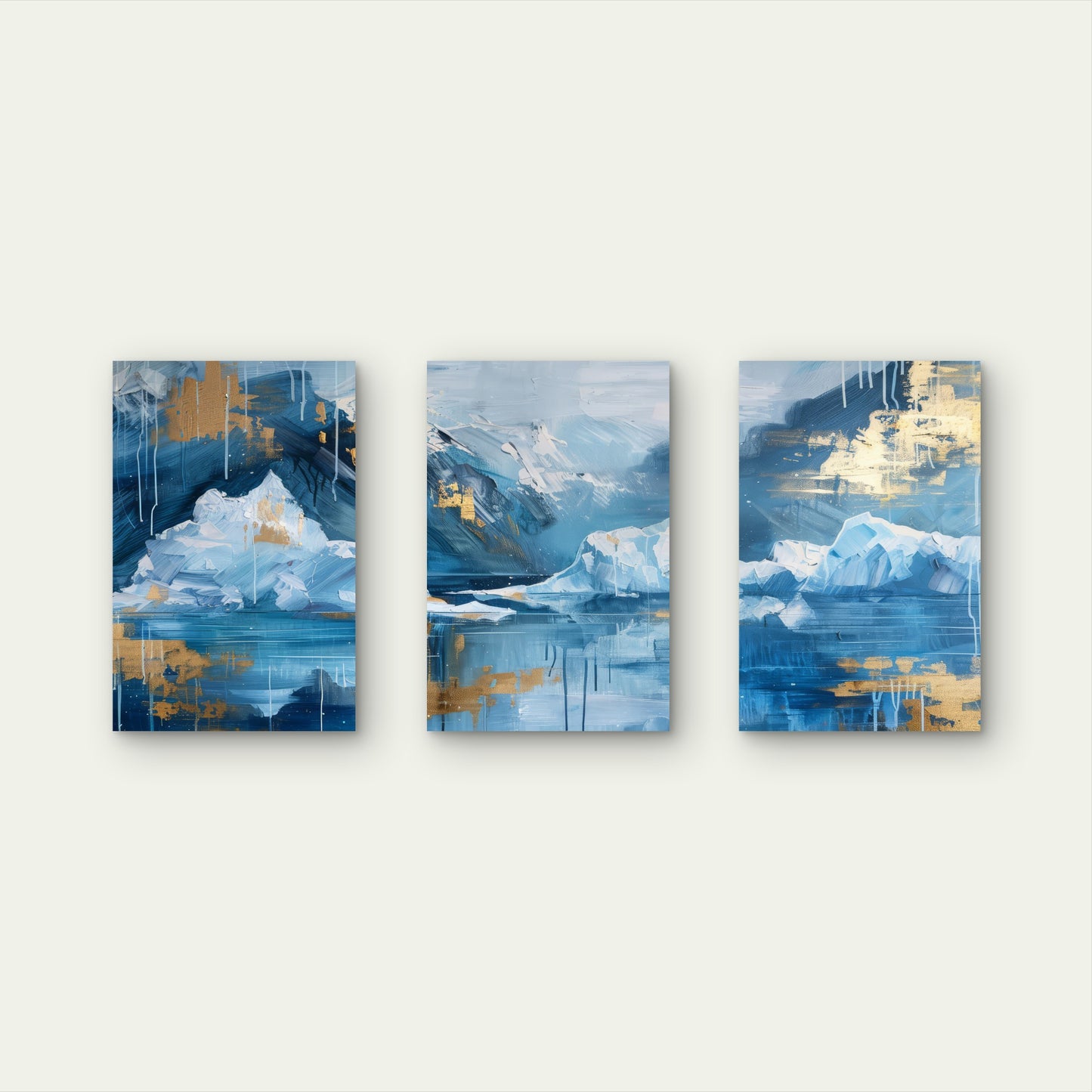 3pcs Abstract Arctic Ocean Snowy Mountain   Wall Art Set Canvas Framed 40x60cm - High Quality Print 100% Australian Made Wall Canvas Ready to Hang