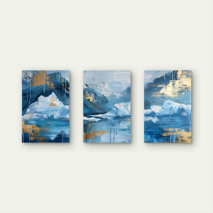 3pcs Abstract Arctic Ocean Snowy Mountain   Wall Art Set Canvas Framed 40x60cm - High Quality Print 100% Australian Made Wall Canvas Ready to Hang