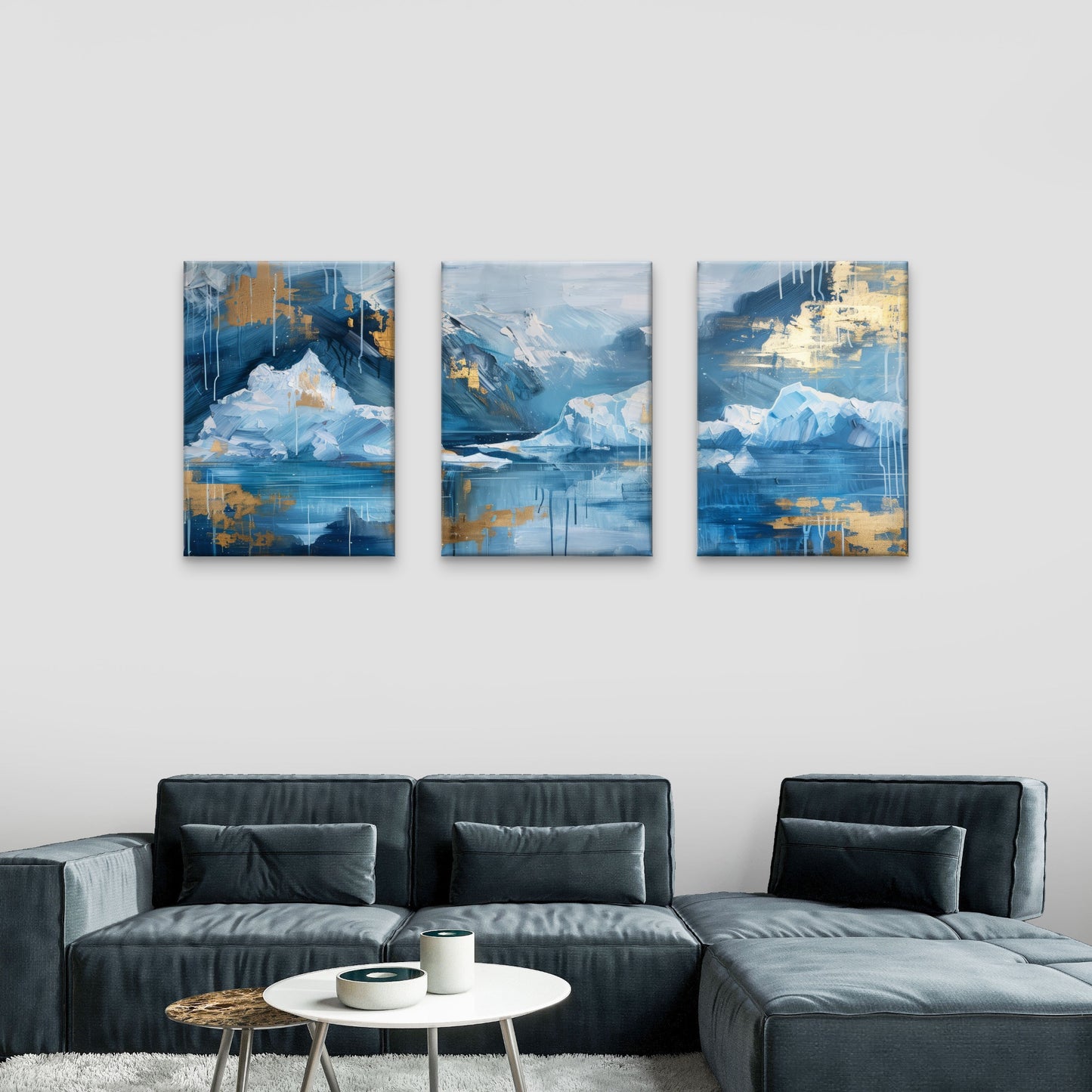 3pcs Abstract Arctic Ocean Snowy Mountain   Wall Art Set Canvas Framed 40x60cm - High Quality Print 100% Australian Made Wall Canvas Ready to Hang
