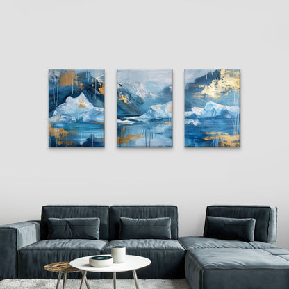 3pcs Abstract Arctic Ocean Snowy Mountain   Wall Art Set Canvas Framed 40x60cm - High Quality Print 100% Australian Made Wall Canvas Ready to Hang