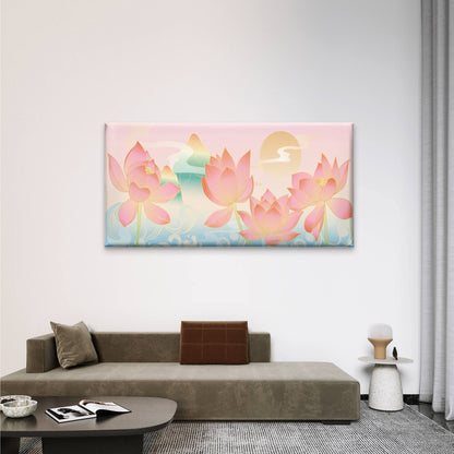 Chinese Pink Lotus Flower Sun Art Wall Art Canvas Office Home Framed 120x60cm