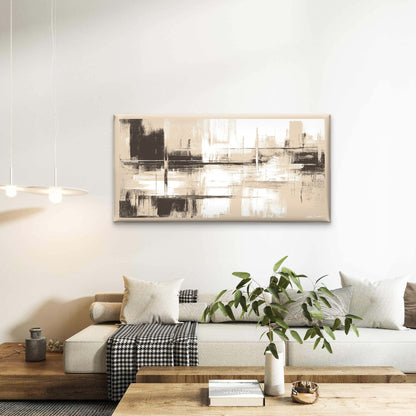 Abstract Textured Cream Charcoal Wall Art Canvas Office Home Framed 120x60cm
